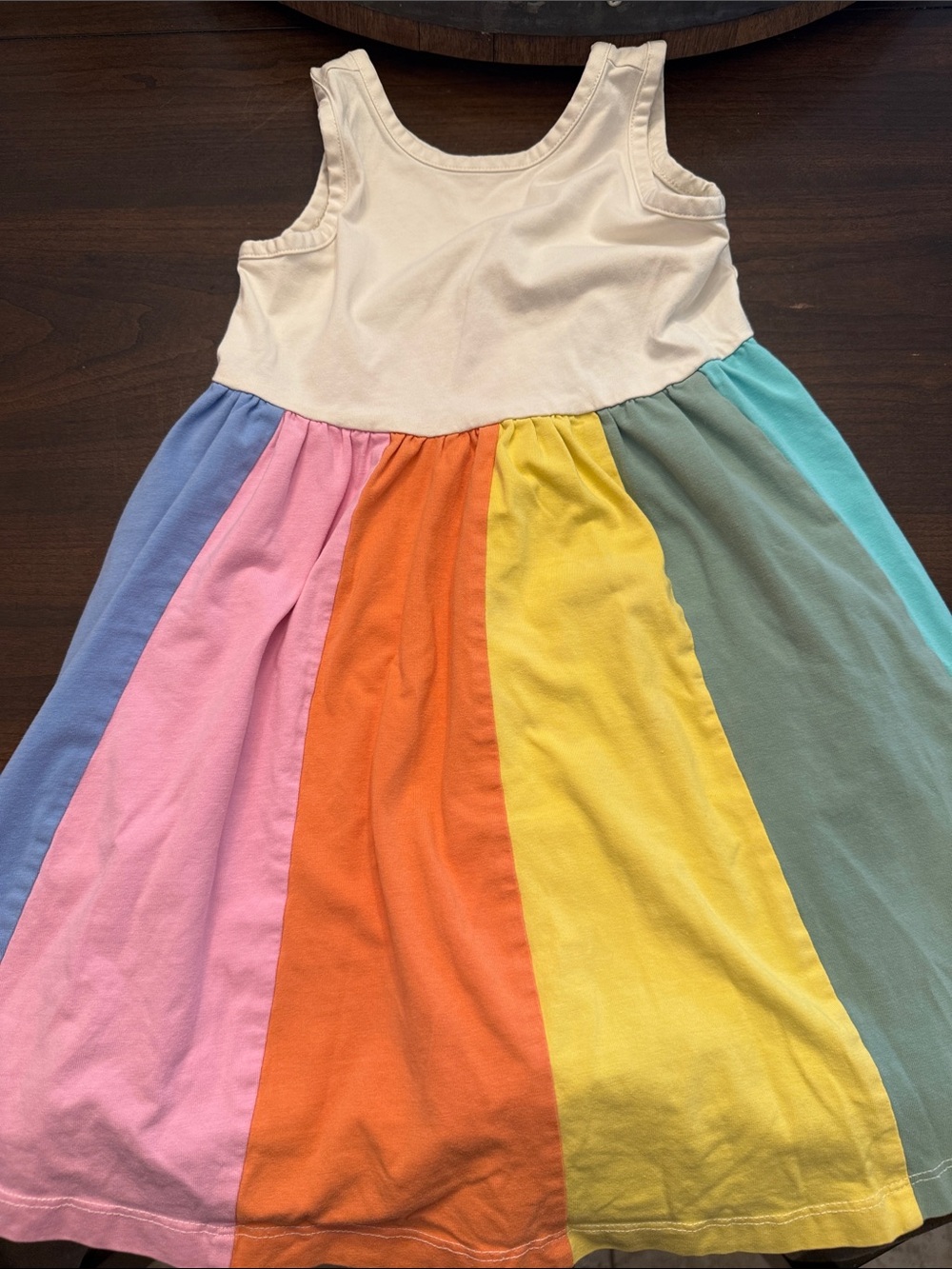 Hanna Andersson Cream Tank Dress with Multicolor Rainbow Panels
